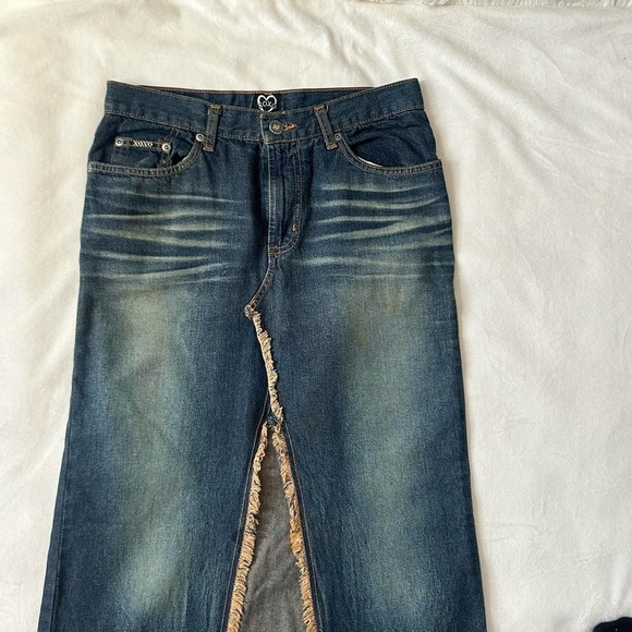 Insane y2k Denim Open Front Maxi Skirt By XoXo Size 3/4 - Picture 3 of 8